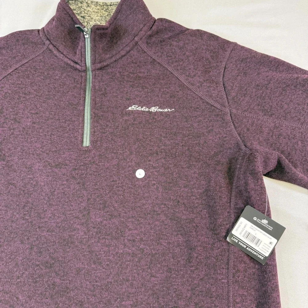 Eddie Bauer Men's Heathered Purple Fleece Quarter Zip Pullover Sweater new w tag